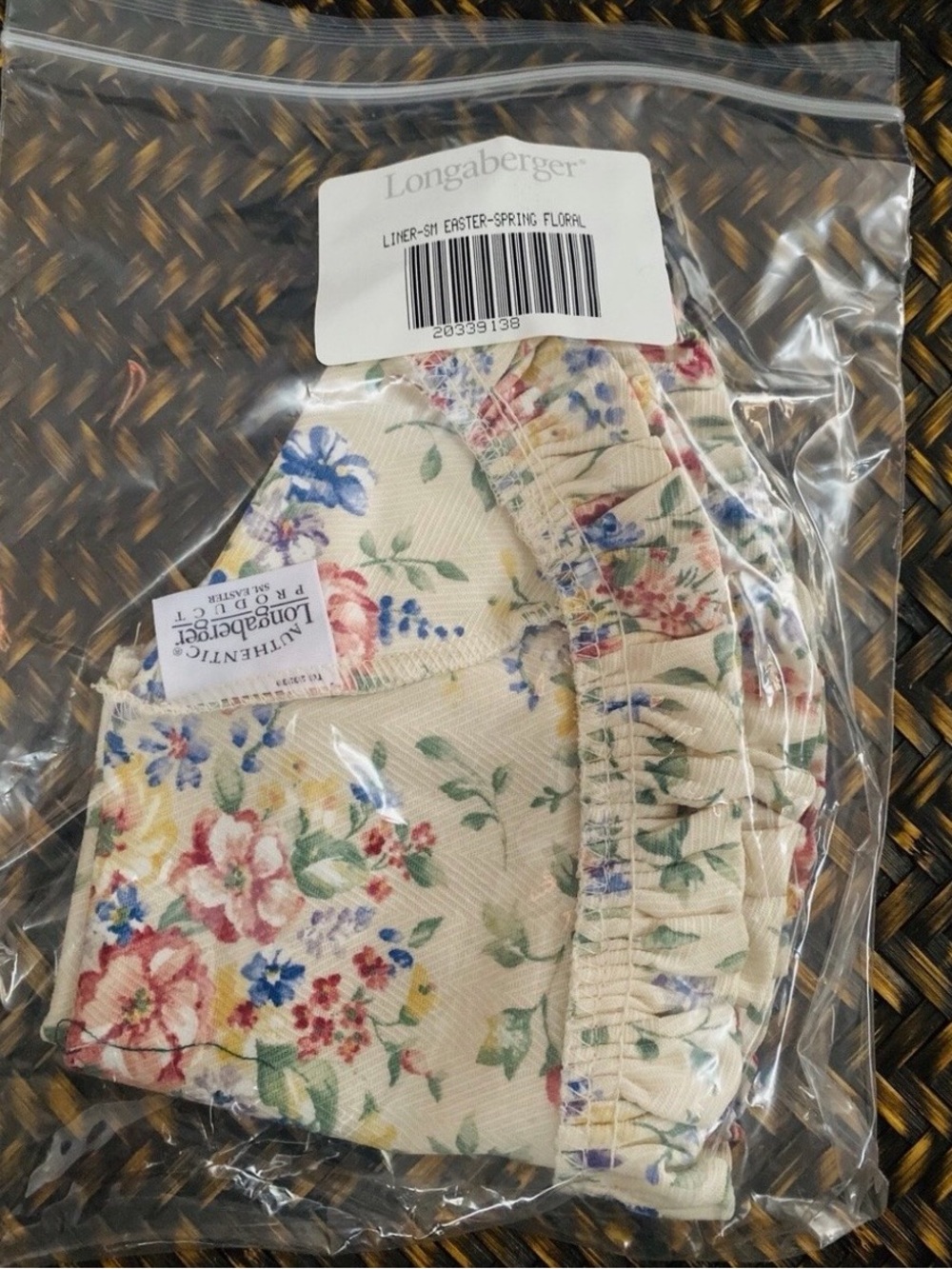 Longaberger Cream Floral Basket Liner with Pink, Blue & Yellow Flowers
